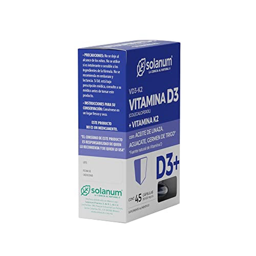 Foto 5 pulgar | Solanum Suplemento Alimenticio Vitamina D3 + Vitamina K2 45 Cápsulas