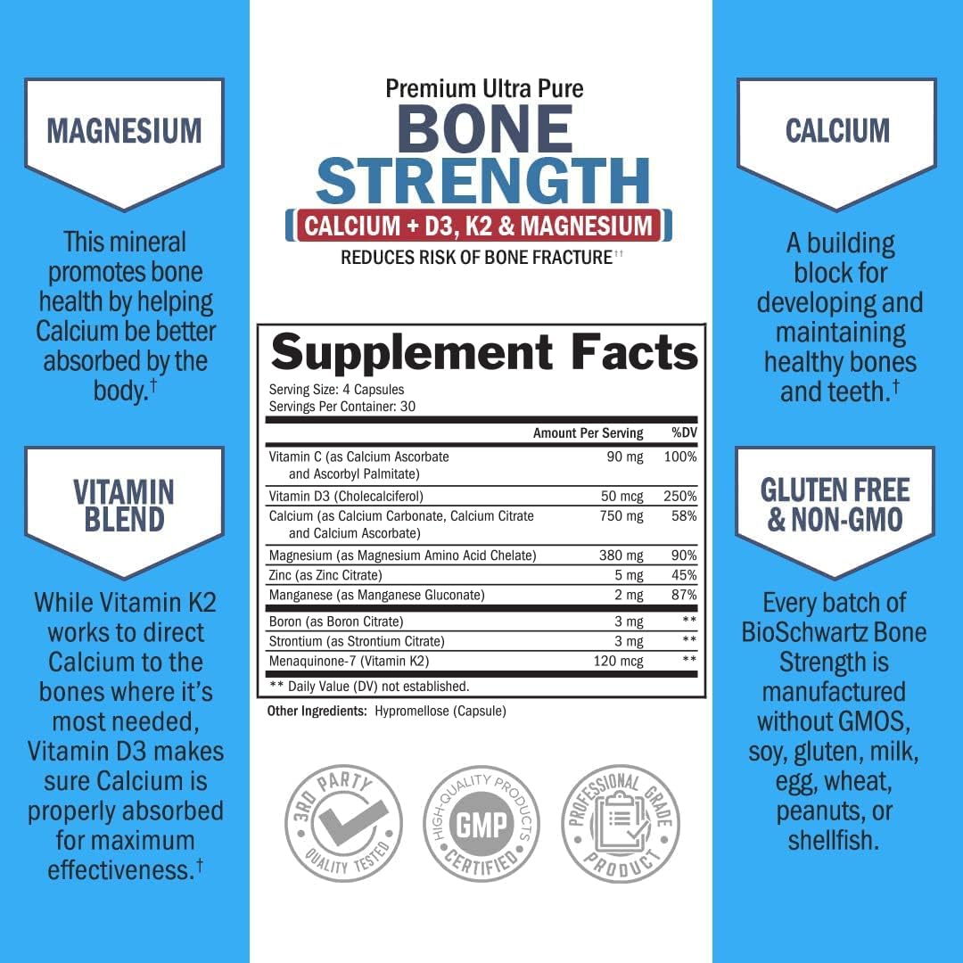 Foto 5 pulgar | Venta Internacional - Suplemento Bone Strength Bioschwartz Con Calcio D3 K2 120 Ca