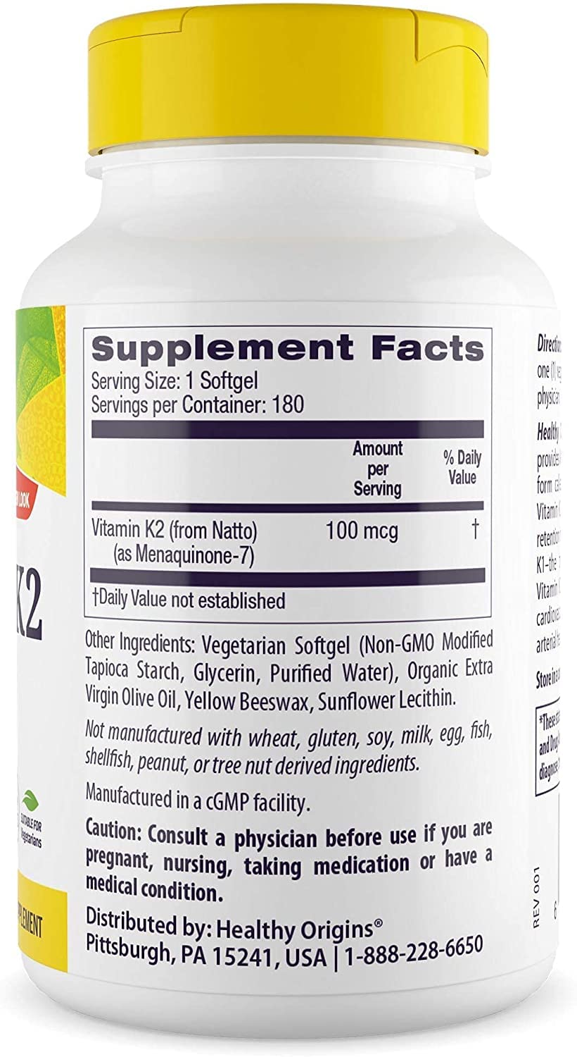 Foto 3 pulgar | Venta Internacional - Suplemento De Vitamina K2 De Healthy Origins En Forma De Mk-7, 100 Mcg, 180 G