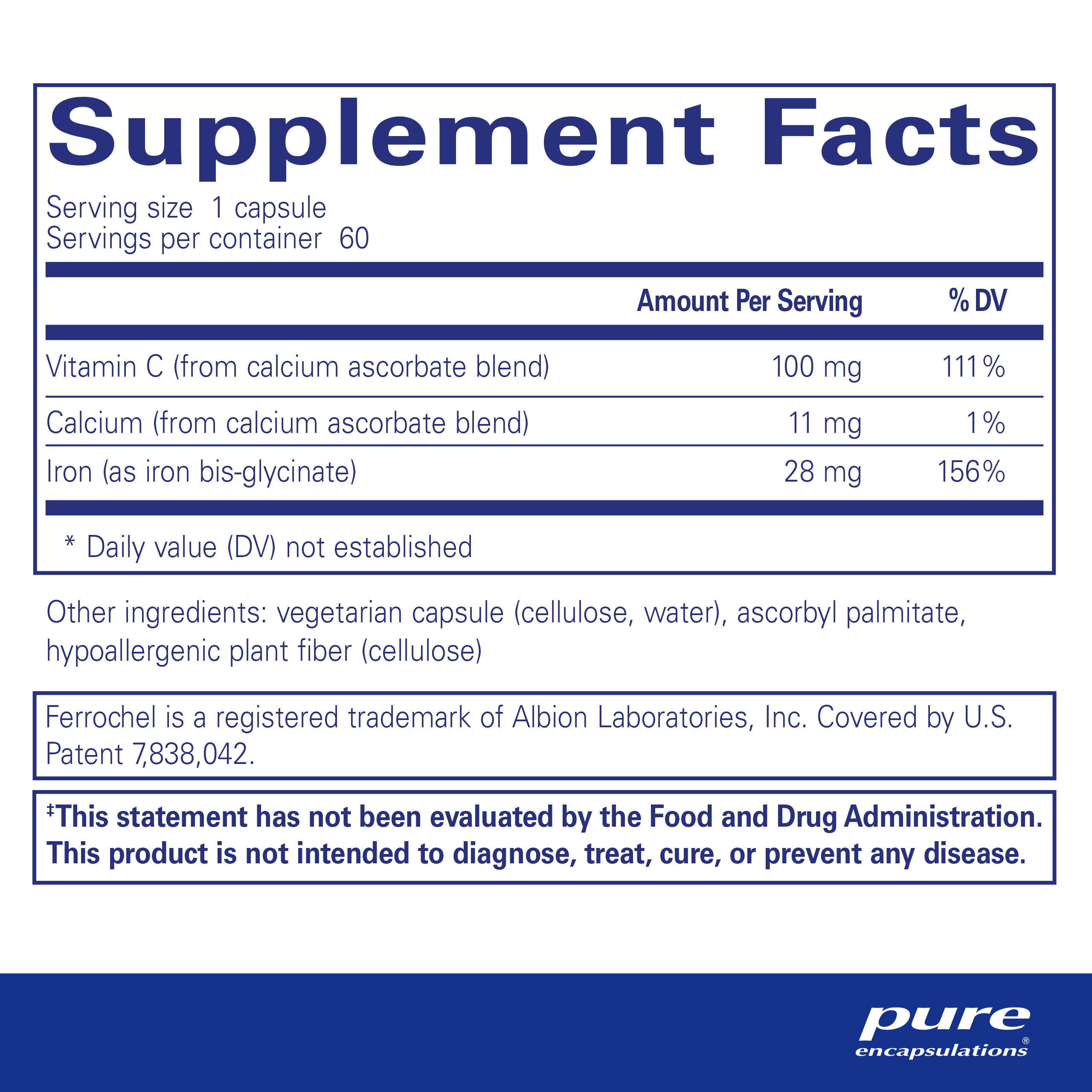 Foto 3 pulgar | Venta Internacional - Suplemento De Hierro Pure Encapsulations Optiferin-c 60 Cápsulas