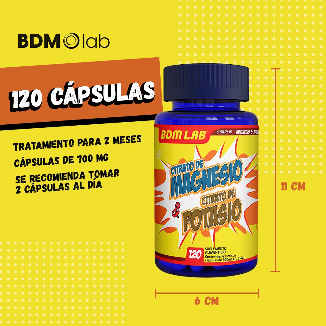 Foto 7 pulgar | Suplemento Alimenticio BDM LAB Citrato de Magnesio y Citrato de Potasio 120 cápsulas Salud Muscular y Balance de E