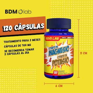 Foto 6 | Suplemento Alimenticio BDM LAB Citrato de Magnesio y Citrato de Potasio 120 cápsulas Salud Muscular y Balance de E
