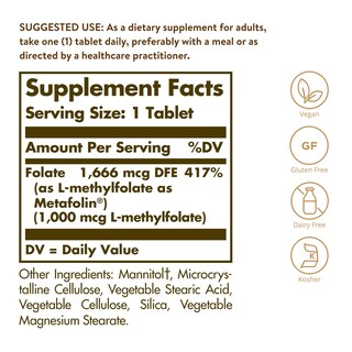 Foto 2 | Venta Internacional - Tabletas de Folato Solgar 1000 mcg