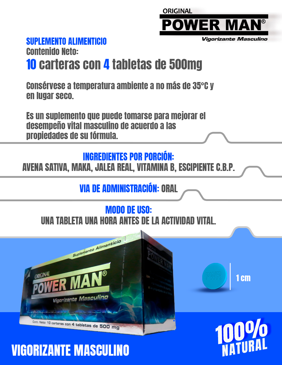 Foto 4 pulgar | Almart Power Man Vigorizante Masculino 10 Carteras Con 4 Tabletas