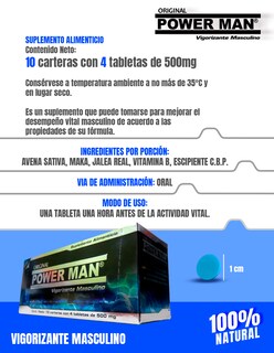 Foto 3 | Almart Power Man Vigorizante Masculino 10 Carteras Con 4 Tabletas
