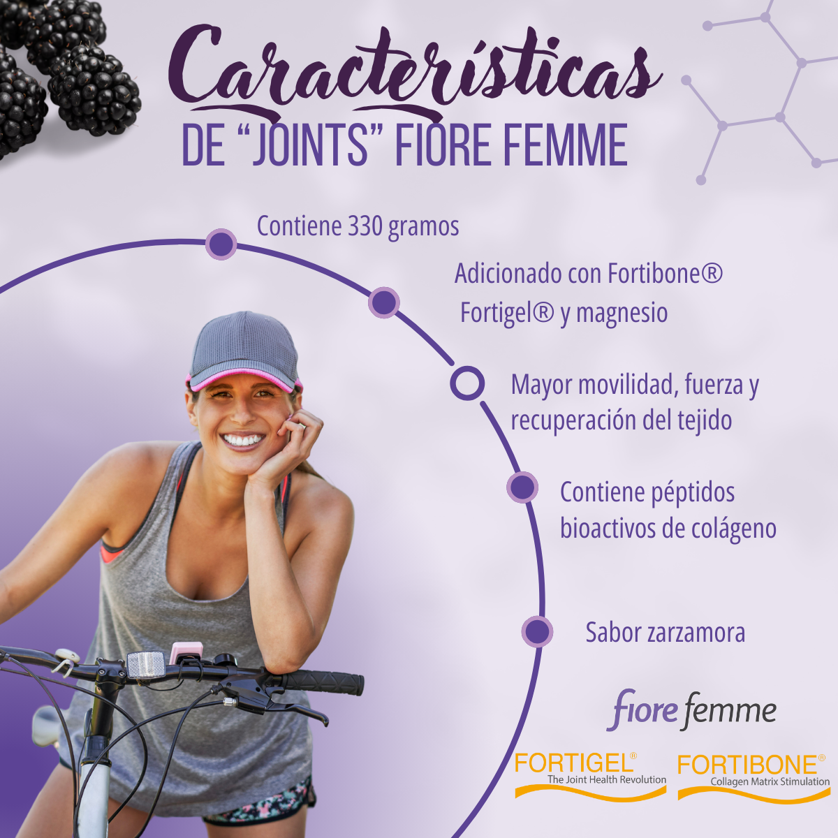 Foto 4 pulgar | Fiore Femme | Péptidos Bioactivos De Colágeno | 330 G | Fotibone | Fortigel | Magnesio |