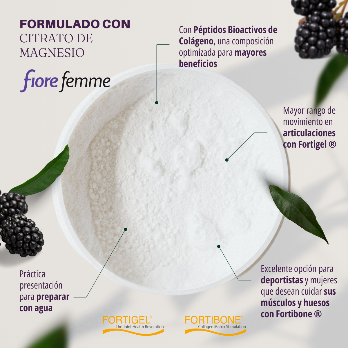Foto 5 | Fiore Femme | Péptidos Bioactivos De Colágeno | 330 G | Fotibone | Fortigel | Magnesio |