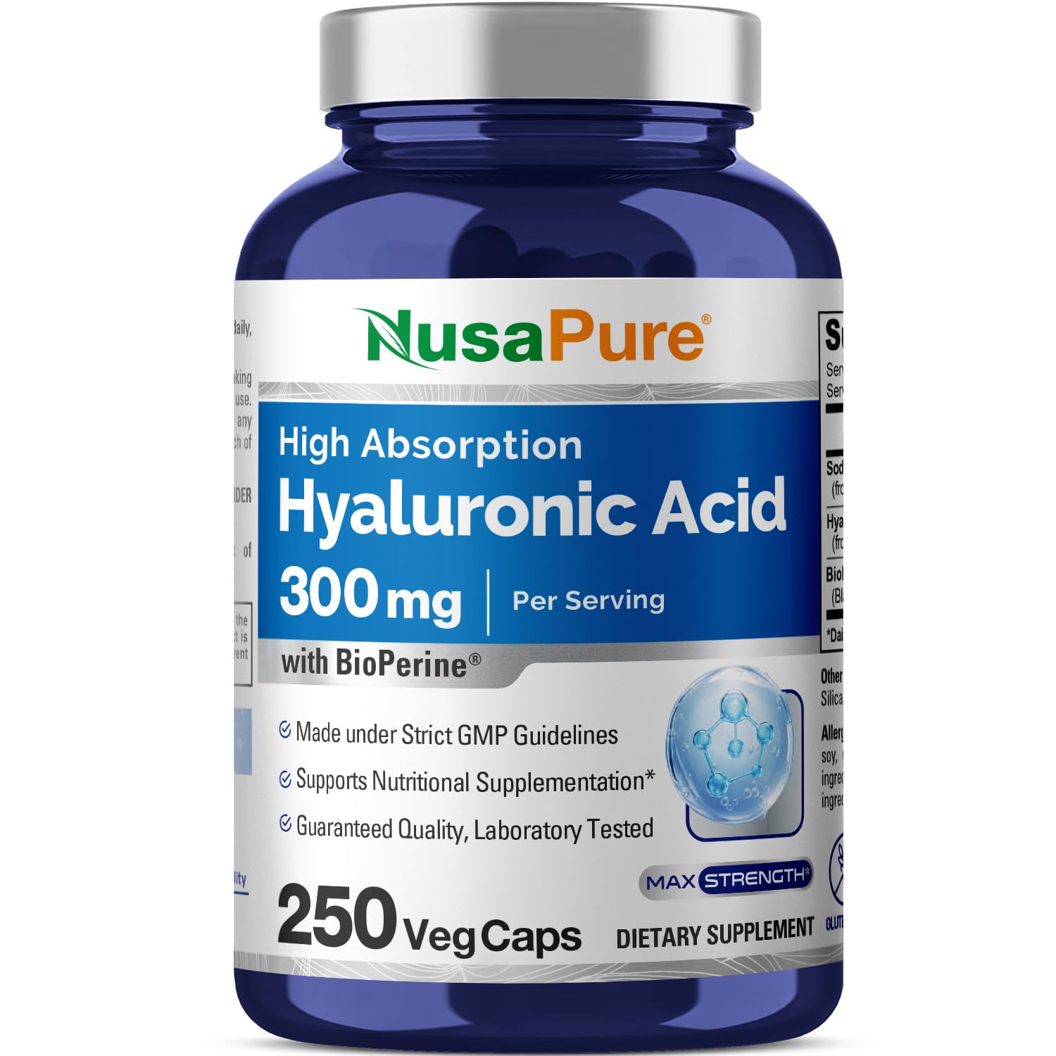Venta Internacional - Suplemento De Ácido Hialurónico Nusapure 300 Mg 250 Cápsulas Vegetales