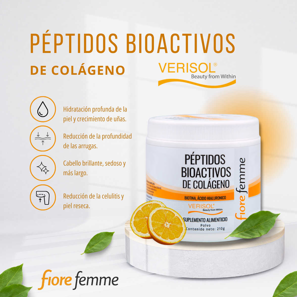 Foto 3 pulgar | Fiore Femme | Péptidos Bioactivos De Colágeno | 210g | Polvo De Colágeno | Biotina + Ácido Hialuronico | Verisol |