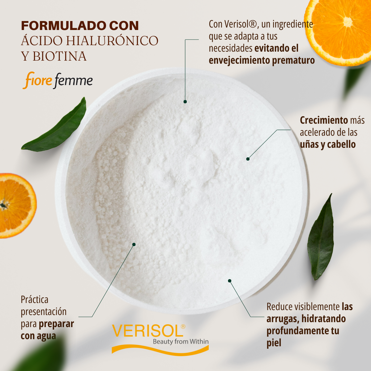 Foto 7 pulgar | Fiore Femme | Péptidos Bioactivos De Colágeno | 210g | Polvo De Colágeno | Biotina + Ácido Hialuronico | Verisol |