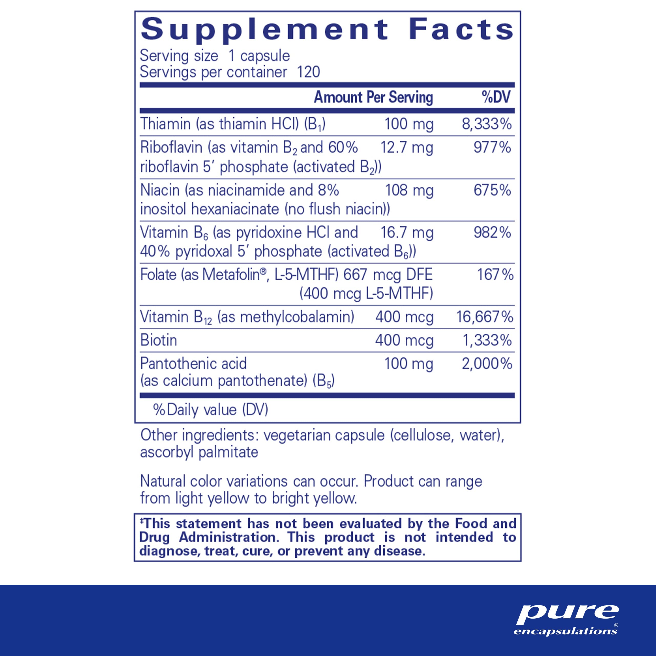 Foto 3 pulgar | Venta Internacional - Complejo de Vitamina B Plus 120 Cápsulas Encapsuladas Puras