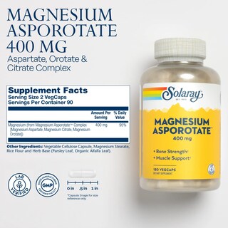 Foto 3 | Venta Internacional - Suplemento De Asporotato De Magnesio Solaray 400 Mg 180 Cápsulas Vegetales