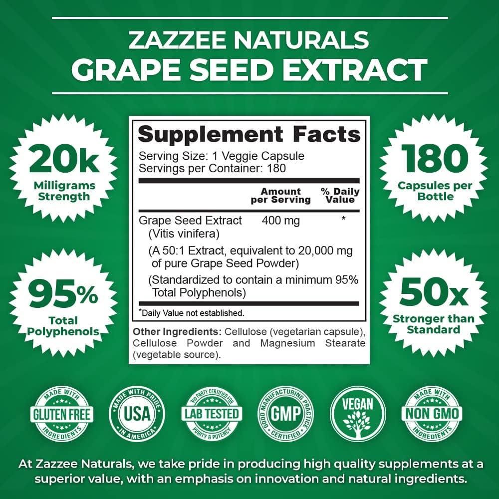 Foto 4 pulgar | Antioxidante Zazzee con Extracto de Semilla de Uva 180 Cápsulas