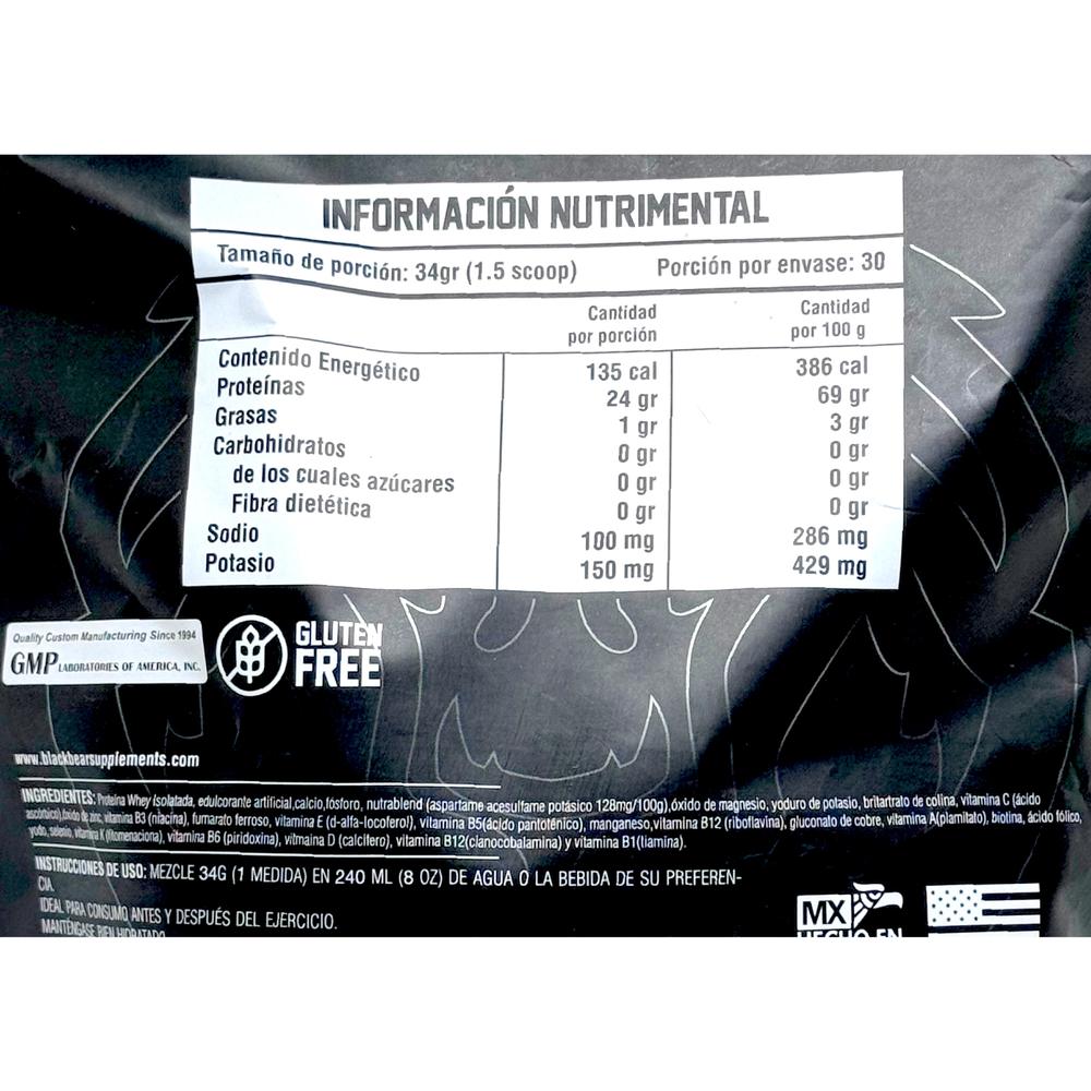Foto 3 pulgar | Proteína Zero Carbs 1 kg Galleta 30 Serv Isolatada Blackbear