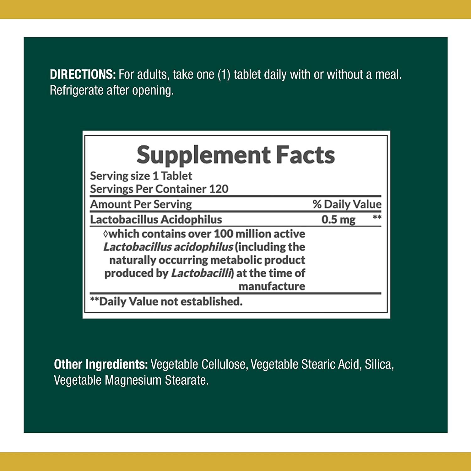 Foto 4 pulgar | Suplemento Nature's Bounty Probiotics Acidophilus 120 Comprimidos - Venta Internacional.