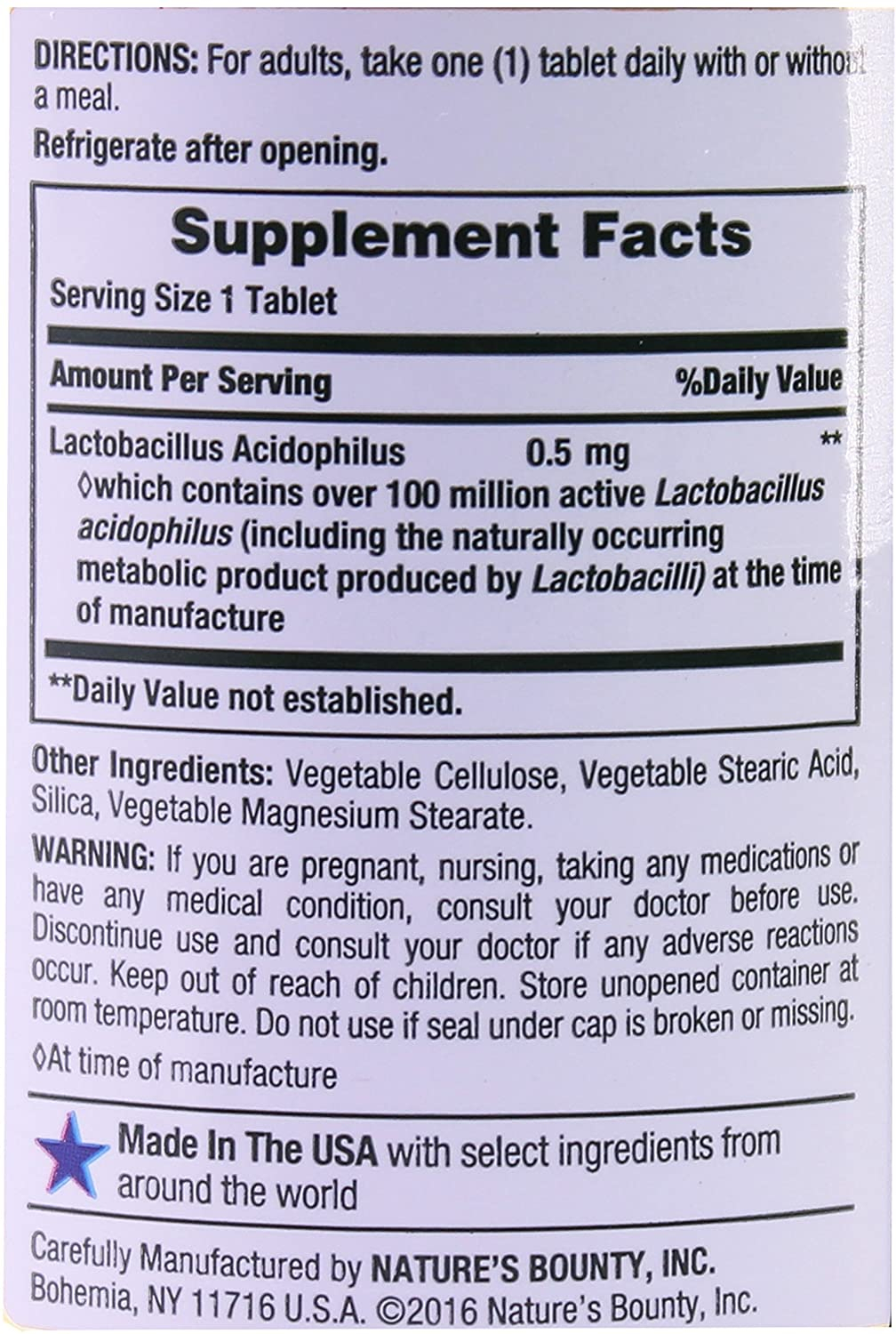 Foto 6 pulgar | Suplemento Nature's Bounty Probiotics Acidophilus 120 Comprimidos - Venta Internacional.