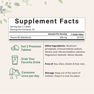 Foto 2 | Venta Internacional - Suplemento De Vitamina B2, Microingredientes, 400 Mg, 180 Tabletas