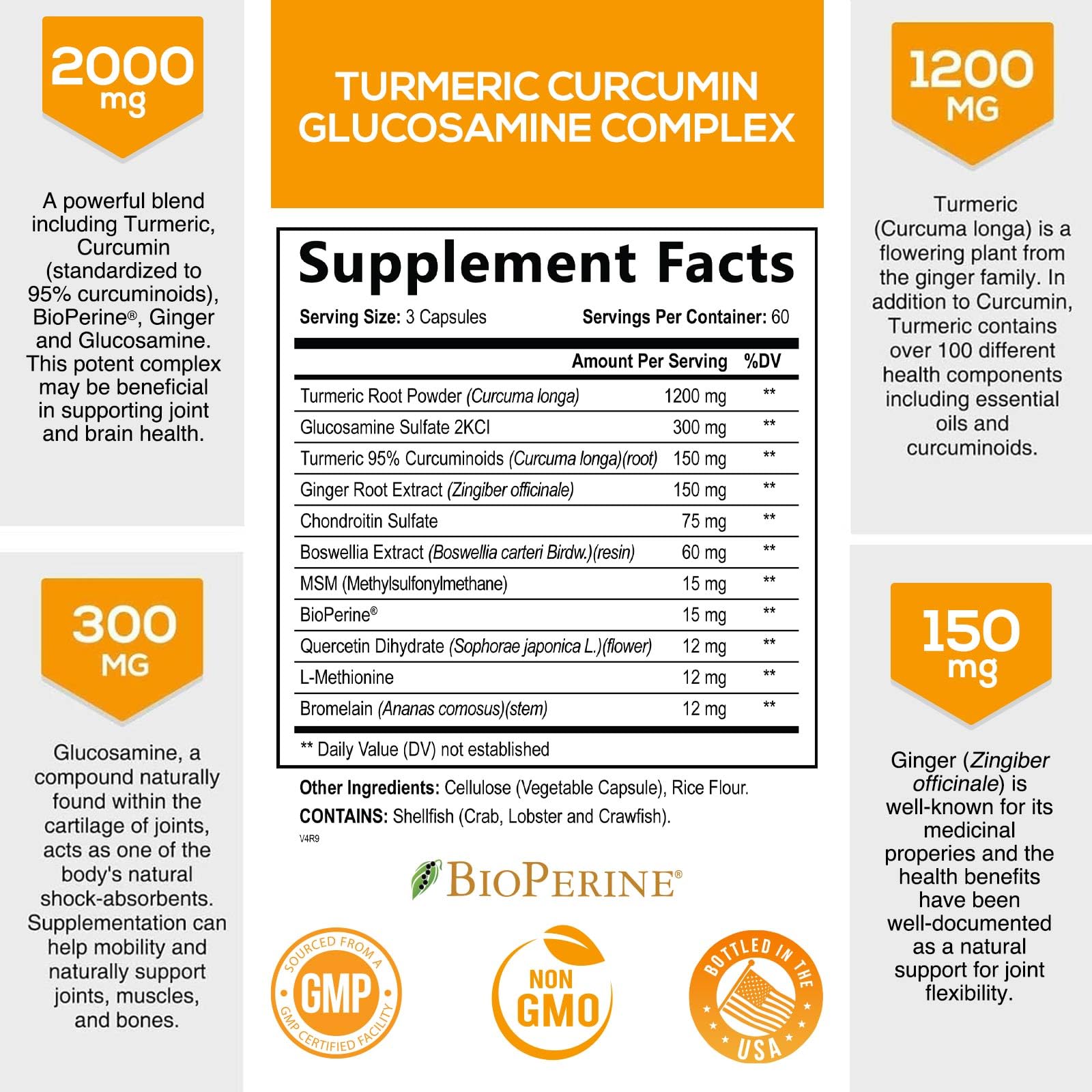 Foto 3 pulgar | Venta Internacional - Suplemento Nature's Nutrition, Cúrcuma Y Curcumina, 2000 Mg