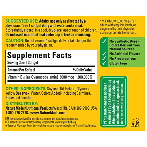 Foto 6 pulgar | Venta Internacional - Suplemento De Vitamina B12 Nature Made 5000 Mcg 60 Cápsulas Blandas