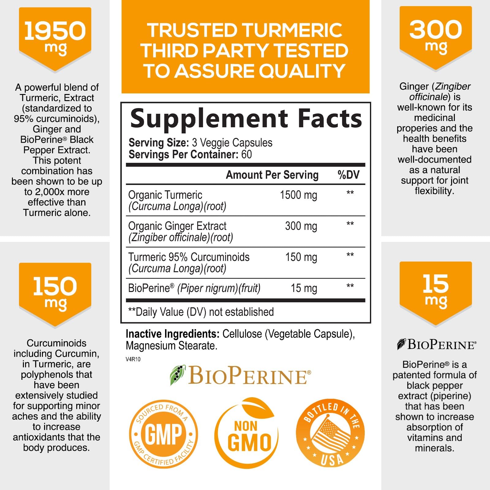 Foto 3 pulgar | Venta Internacional - Suplemento Nature's Nutrition, Cúrcuma Y Curcumina, 1950 Mg
