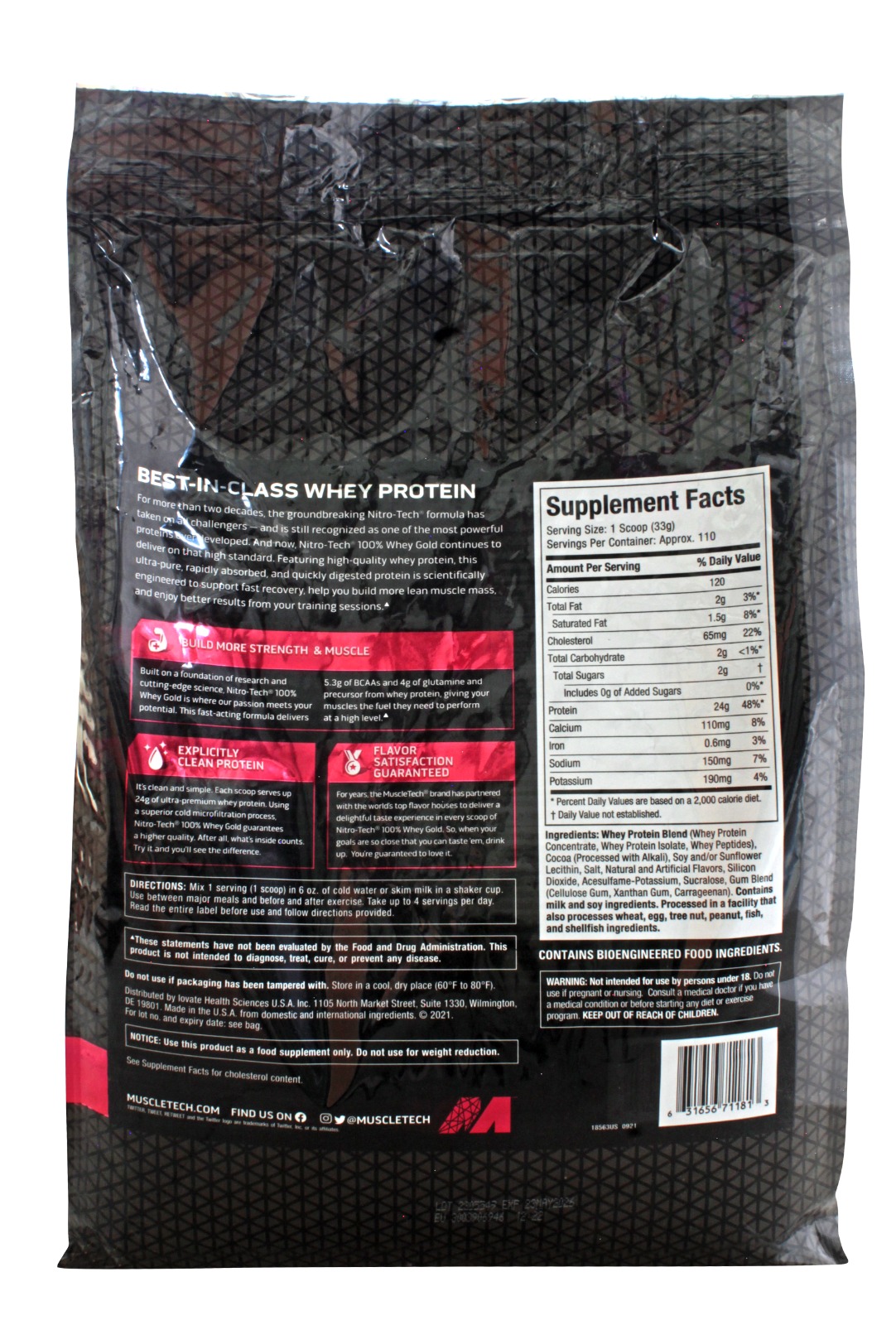 Foto 4 pulgar | Proteína MuscleTech Nitro Tech 100% Whey Gold 8 lb 110 Servicios Double Rich Chocolate