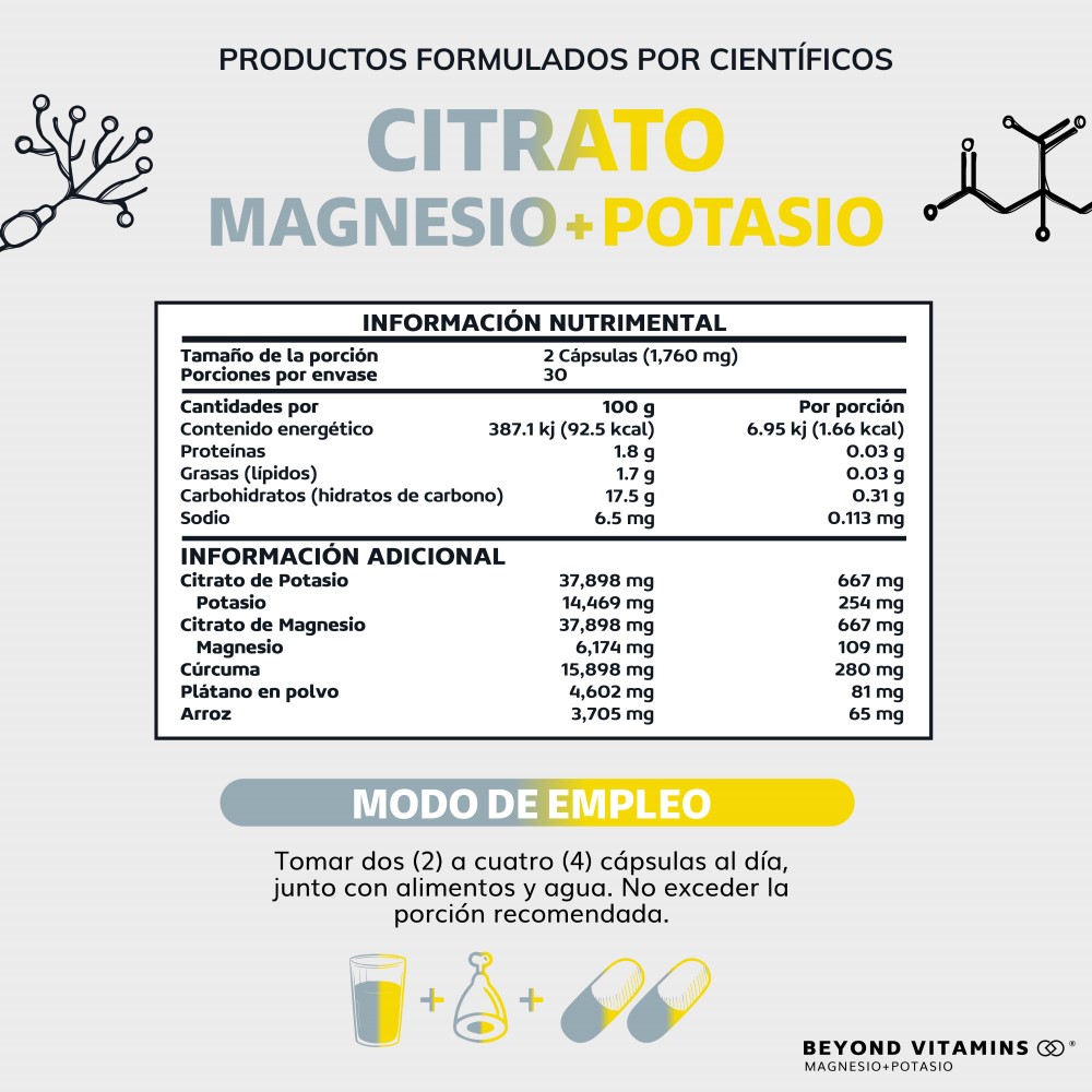 Foto 3 pulgar | Suplemento Alimenticio Beyond Vitamins Citrato de Magnesio + Potasio 60 Cápsulas