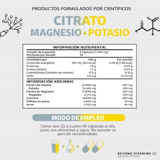 Foto 2 | Suplemento Alimenticio Beyond Vitamins Citrato de Magnesio + Potasio 60 Cápsulas