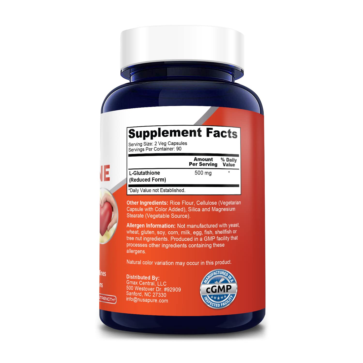 Foto 3 pulgar | Venta Internacional-Suplemento Nusapure Reduced Glutathione 500 Mg con 180 Cápsulas