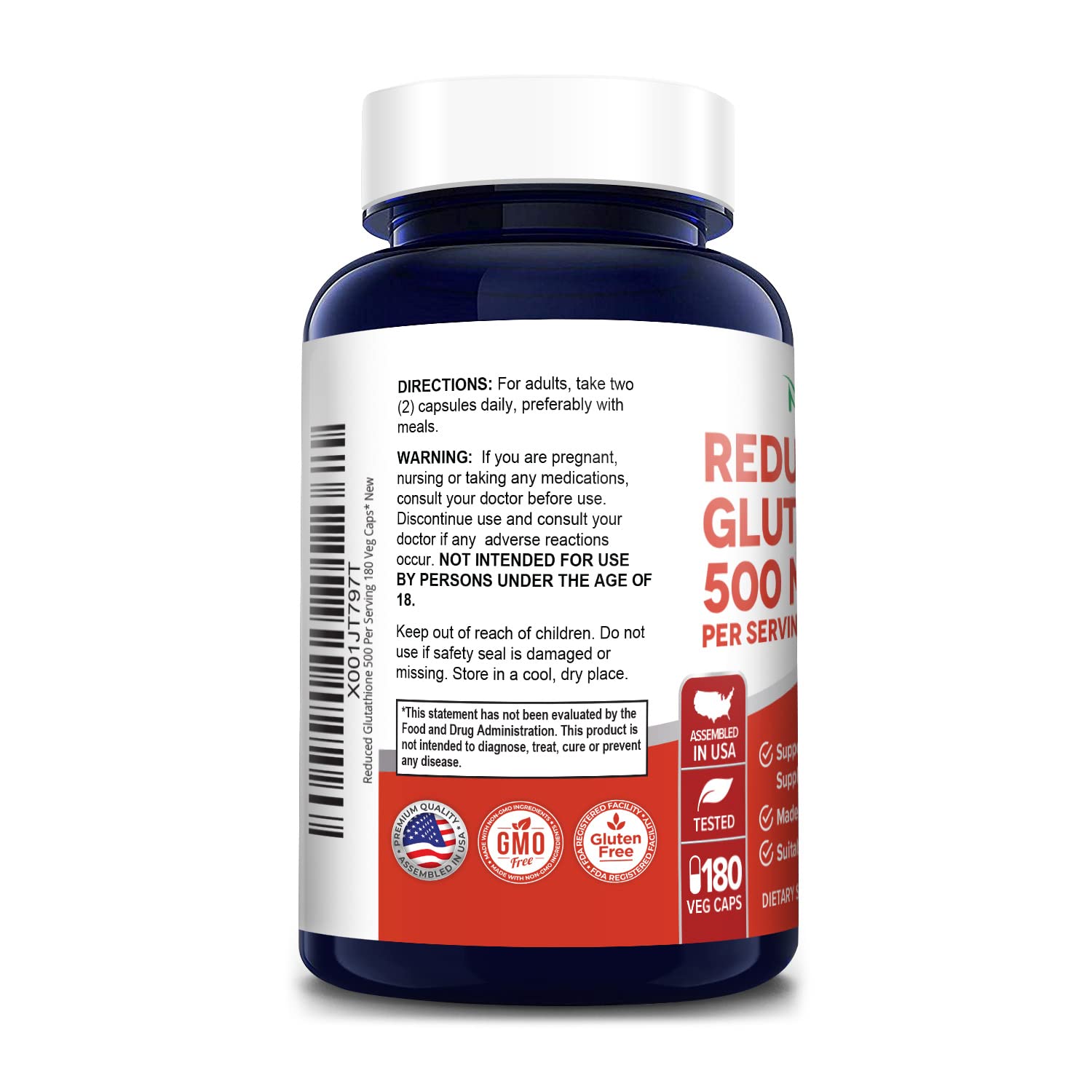 Foto 4 pulgar | Venta Internacional-Suplemento Nusapure Reduced Glutathione 500 Mg con 180 Cápsulas
