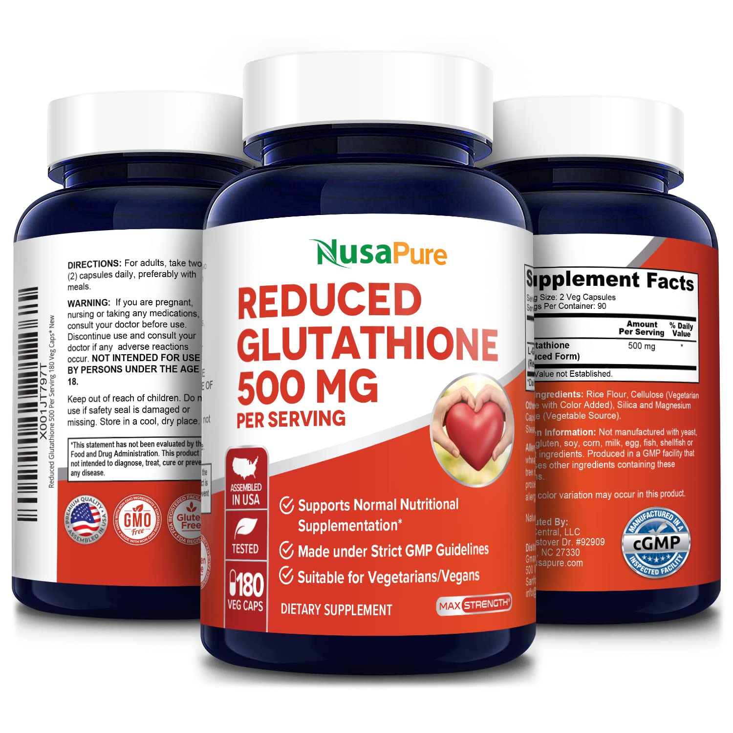 Foto 5 pulgar | Venta Internacional-Suplemento Nusapure Reduced Glutathione 500 Mg con 180 Cápsulas