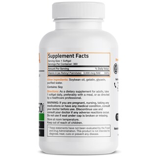 Foto 2 | Suplemento Bronson Vitamina A 10.000 Ui Cápsulas Blandas 360 Unidades - Venta Internacional
