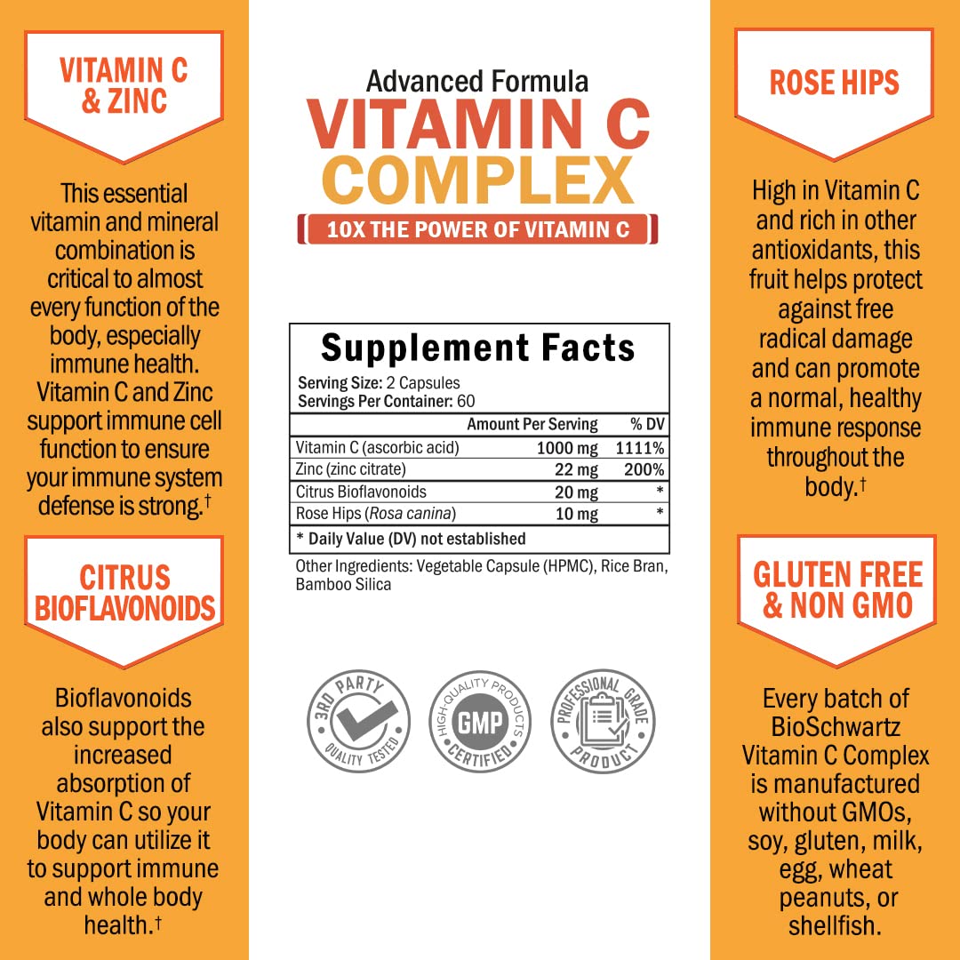 Foto 5 pulgar | Suplemento de Complejo de Vitamina C Bioschwartz 1000 Mg + Zinc - Venta Internacional