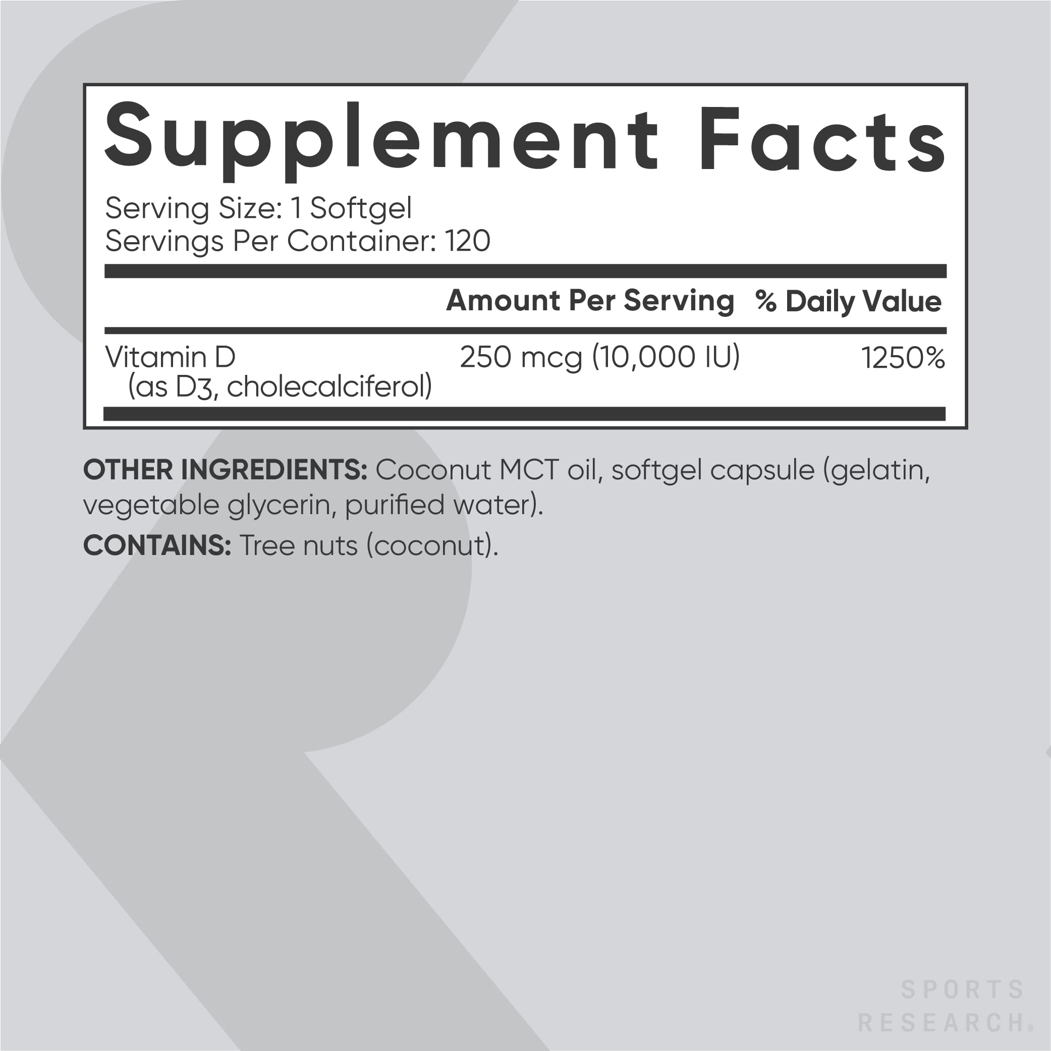 Foto 4 pulgar | Suplemento De Vitamina D Sports Research, 10 000 Ui, 120 Cápsulas Blandas - Venta Internacional.