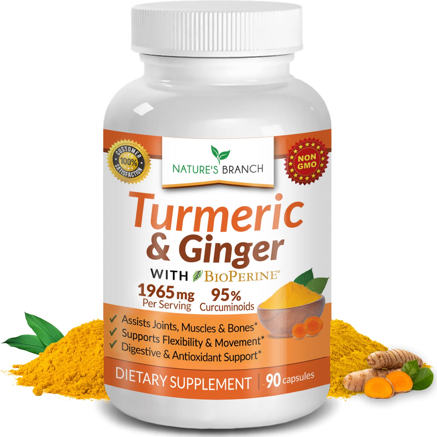 Suplemento Nature's Branch Cúrcuma Curcumina y Jengibre 90 Cápsulas - Venta Internacional
