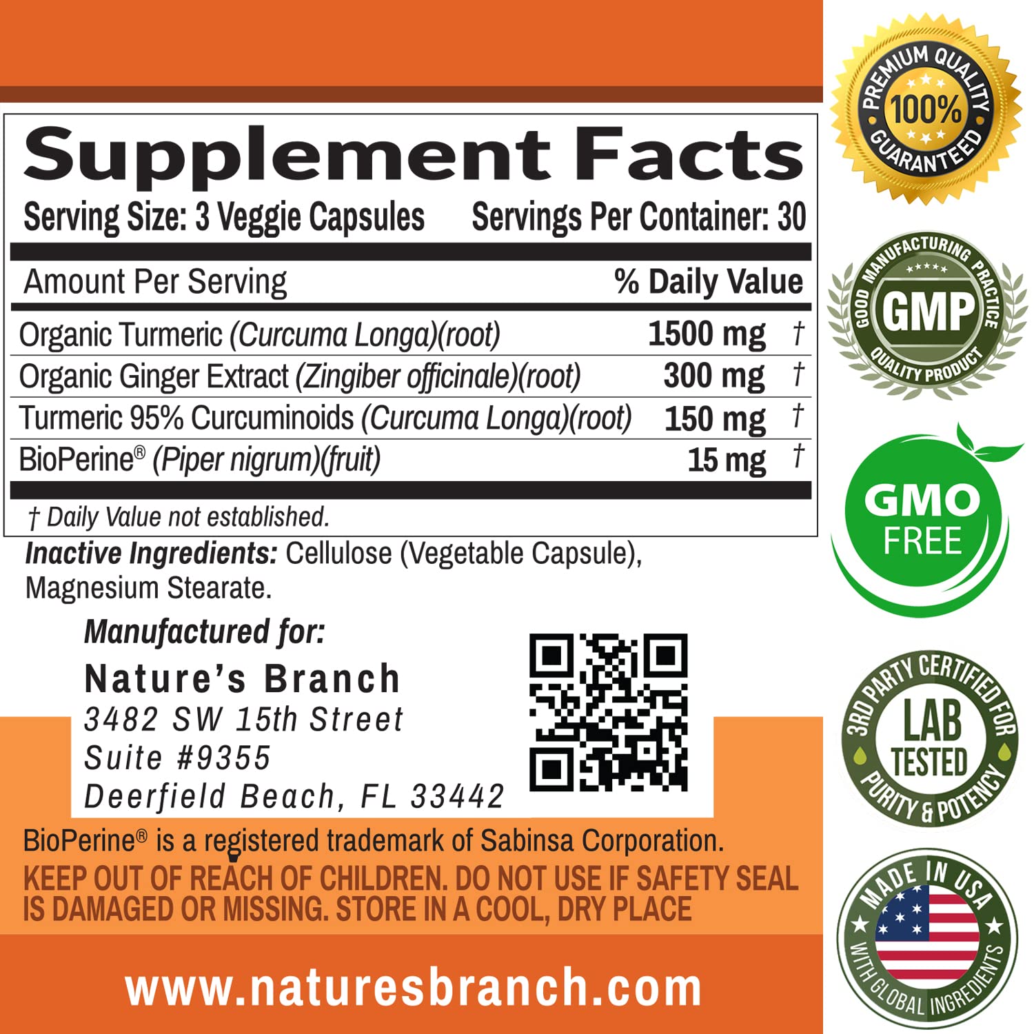 Foto 5 | Suplemento Nature's Branch Cúrcuma Curcumina y Jengibre 90 Cápsulas - Venta Internacional