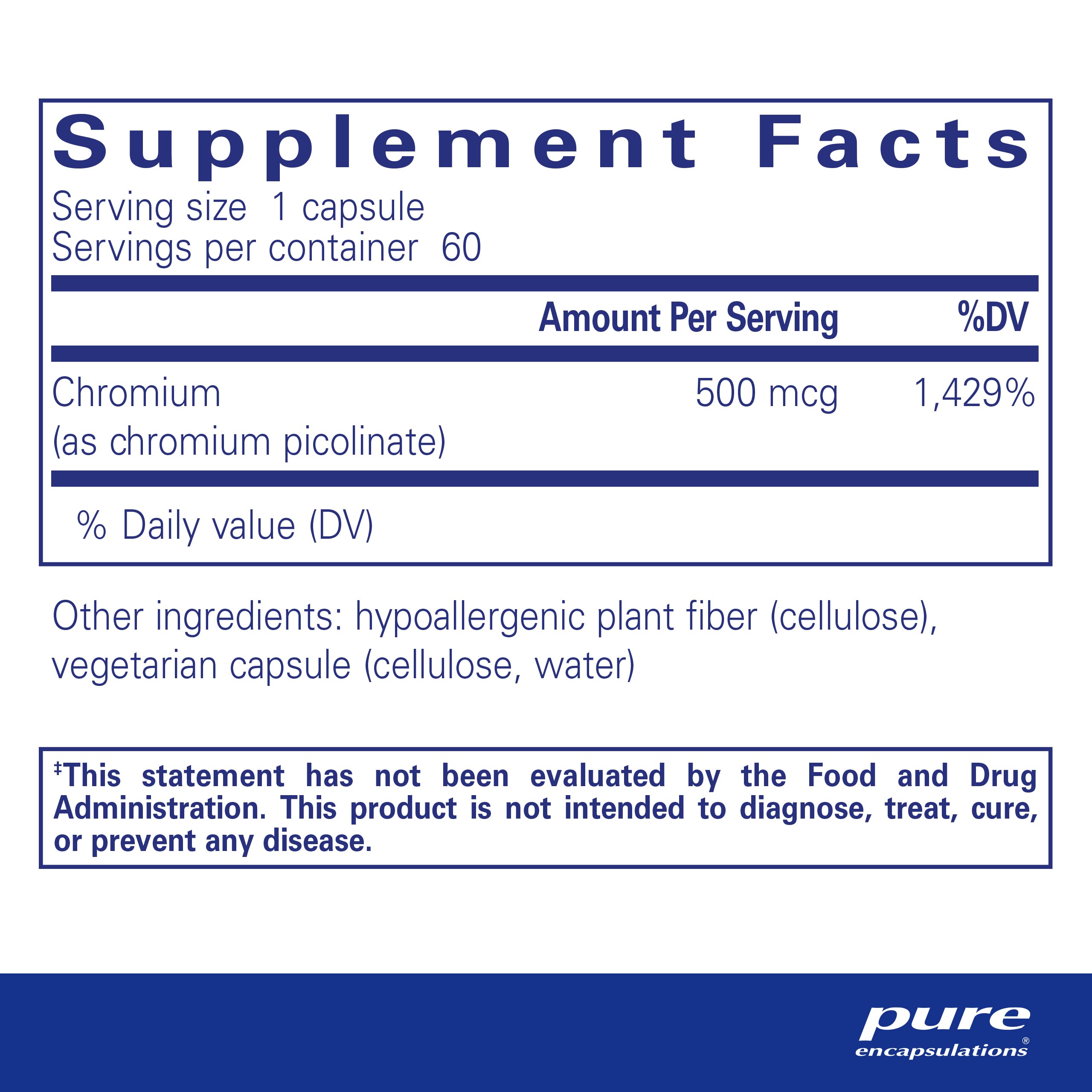 Foto 3 pulgar | Suplemento de Picolinato de Cromo Pure Encapsulations 500 Mcg 60 - Venta Internacional