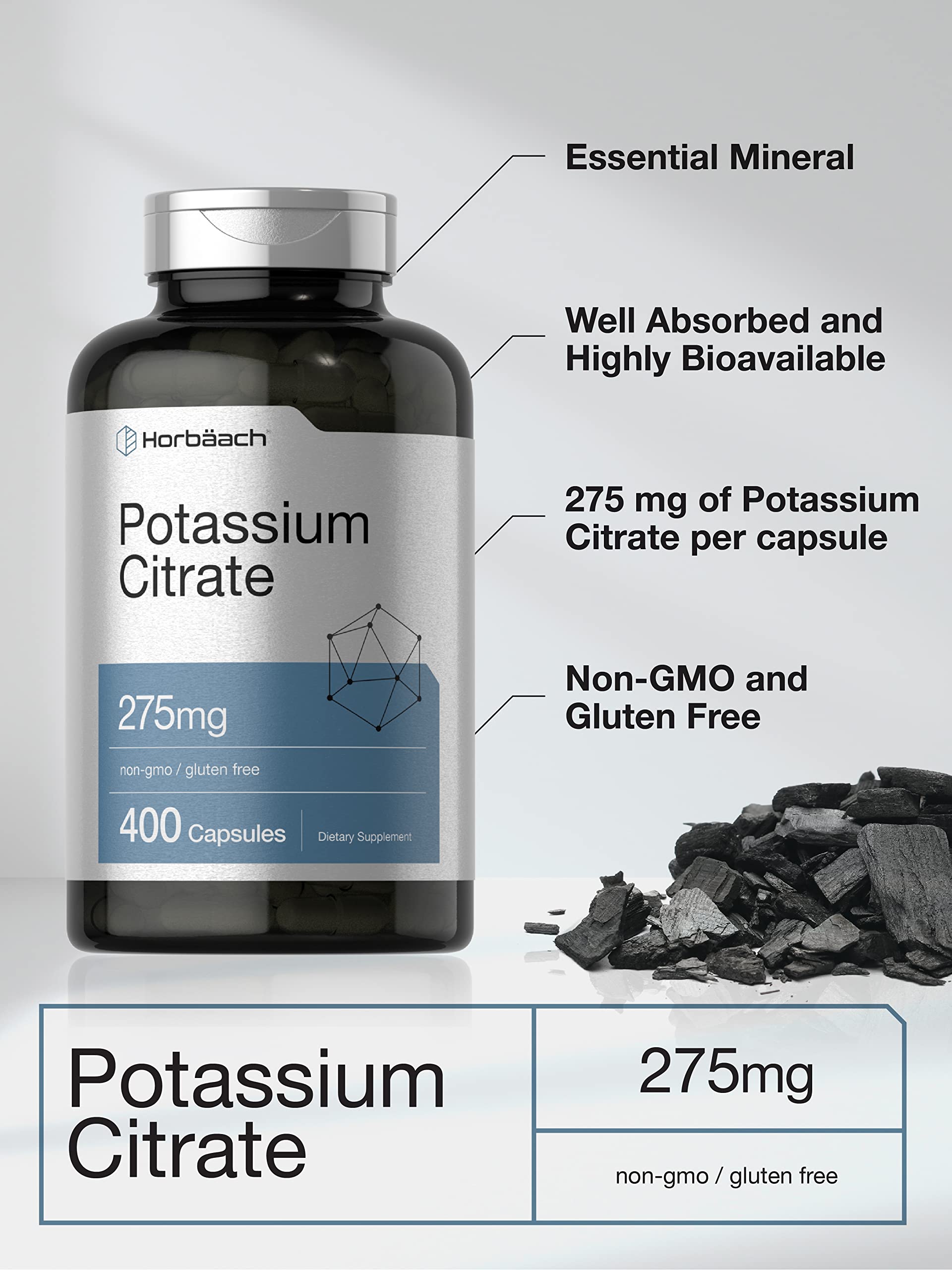 Foto 4 pulgar | Suplemento De Citrato De Potasio Horbaach 275 Mg 400 Cápsulas - Venta Internacional.