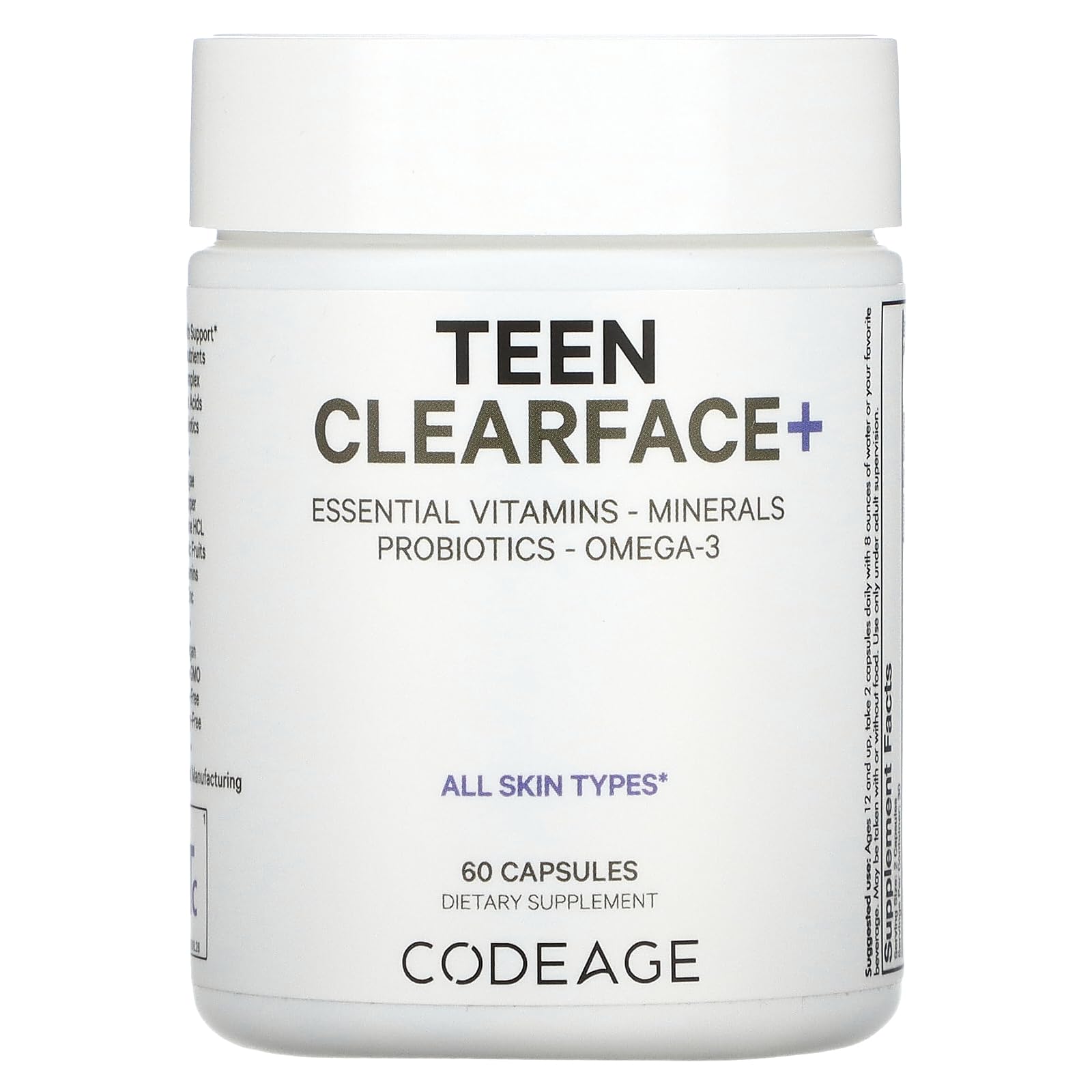 Foto 2 pulgar | Suplemento Codeage Teen Clearface Adolescent 60 Cápsulas - Venta Internacional