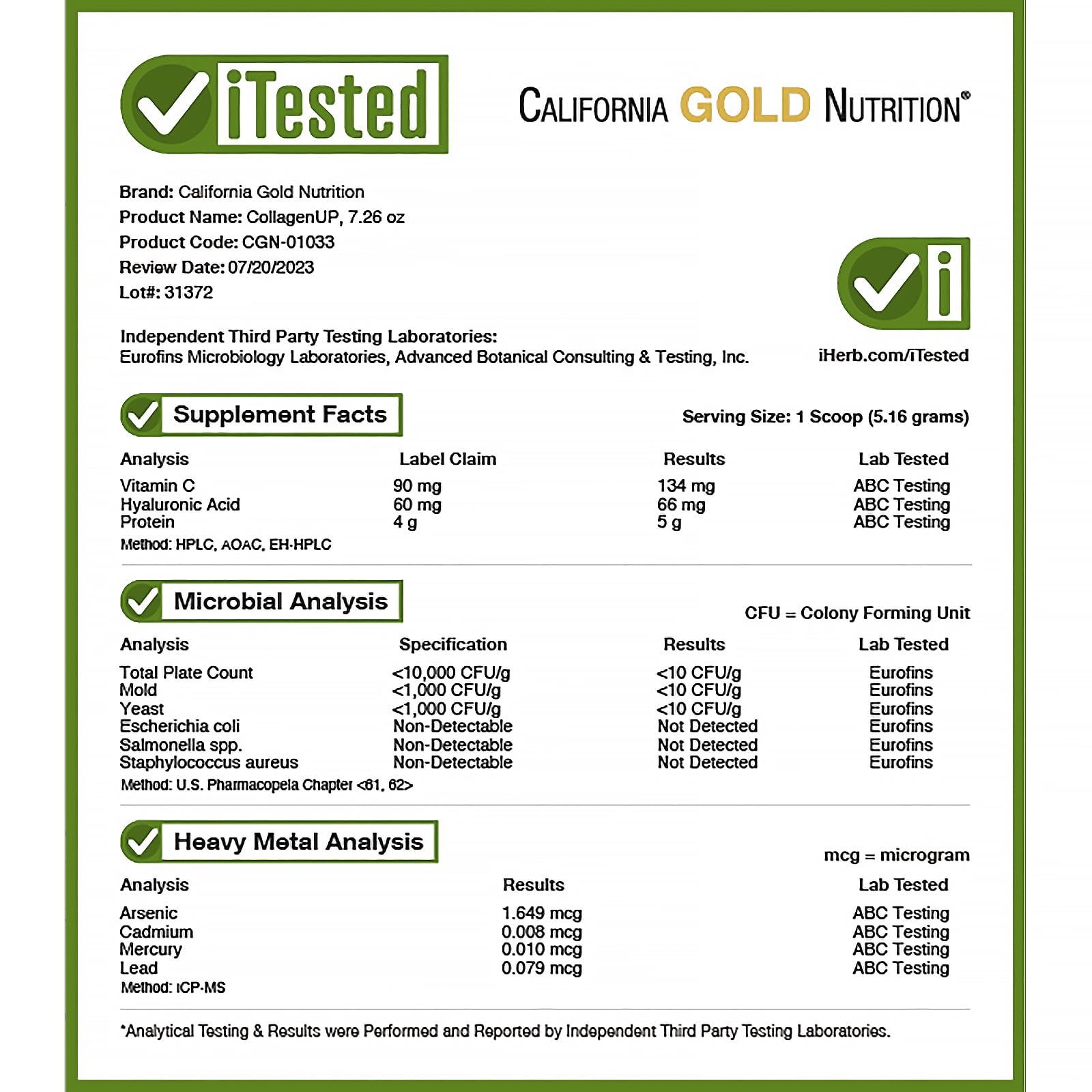 Foto 5 pulgar | Péptidos De Colágeno En Polvo California Gold Nutrition Con Hyalur - Venta Internacional.