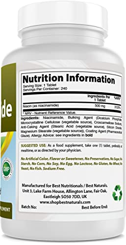 Foto 3 pulgar | Suplemento Best Naturals Niacinamida 500 Mg 240 Comprimidos - Venta Internacional.