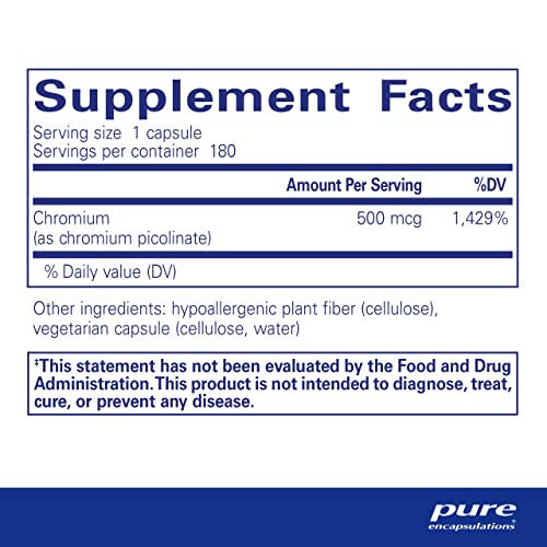Foto 3 pulgar | Suplemento: Pure Encapsulations, Picolinato De Cromo, 500 Mcg (18%) - Venta Internacional.