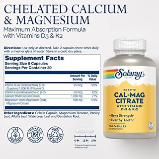 Foto 2 | Suplemento Solaray De Citrato De Calcio Y Magnesio 2:1 Con Vitamina E - Venta Internacional.