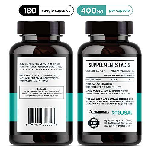 Foto 3 pulgar | Suplementos Phinaturals Citrato De Magnesio En Polvo 400 Mg 180 C - Venta Internacional.