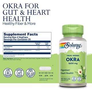 Foto 2 | Suplemento Solaray Okra Fruit 1600 Mg, Ayuda A La Digestión 100 - Venta Internacional.