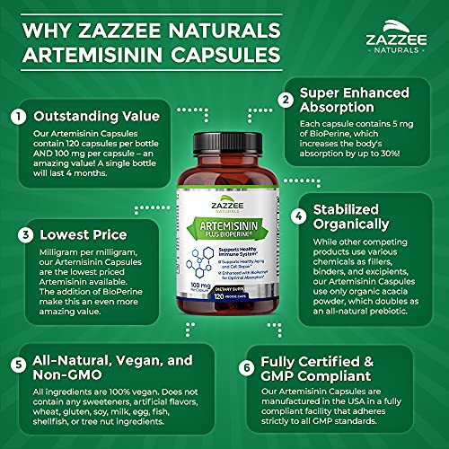 Foto 4 pulgar | Suplemento Zazzee (artemisinina, 100 Mg, Cápsulas, 120 Veganas) - Venta Internacional.