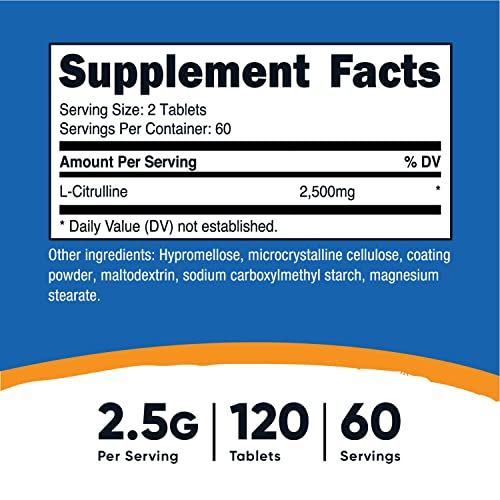 Foto 3 pulgar | Suplemento Nutricost L-citrulina 2500 Mg 120 Comprimidos - Venta Internacional.