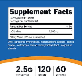 Foto 2 | Suplemento Nutricost L-citrulina 2500 Mg 120 Comprimidos - Venta Internacional.