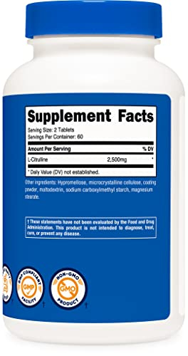 Foto 5 pulgar | Suplemento Nutricost L-citrulina 2500 Mg 120 Comprimidos - Venta Internacional.