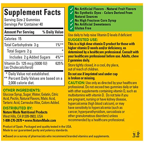 Foto 5 | Suplemento Nature Made De Vitamina D3 En Gomitas De 5000 Ui, 80 Unidades - Venta Internacional.