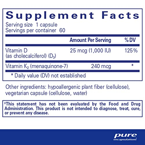 Foto 3 pulgar | Suplemento Pureheart K2d De Pure Encapsulations, 60 Cápsulas - Venta Internacional.